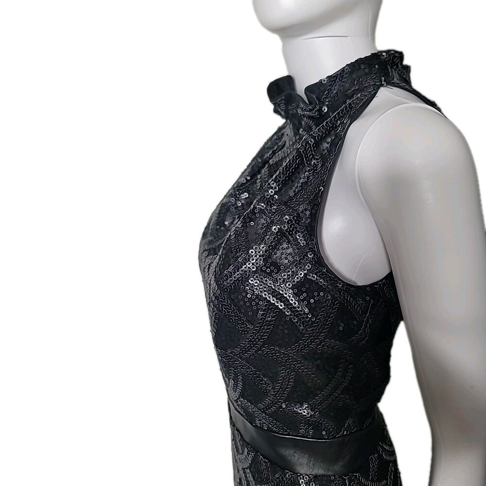 Badgley Mischka Women's BLACK DRESS Sequin High Neck Size 4